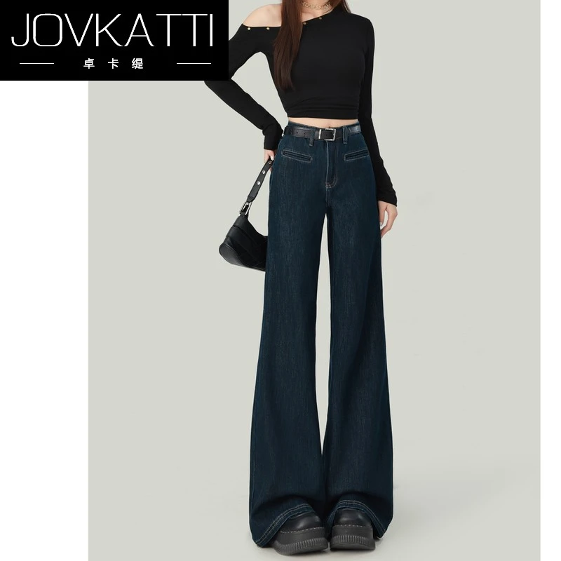 复古阔腿牛仔裤女2025秋冬遮胯显高显瘦宽松休闲直筒裤子
