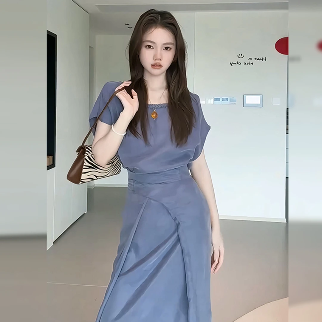 4356法式高级感紫色连衣裙子女夏季2025新款今年流行绝美收腰长裙