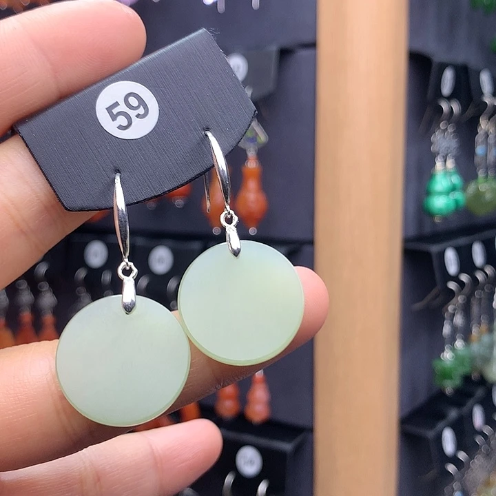 和田玉耳饰银S925镶嵌七**忆