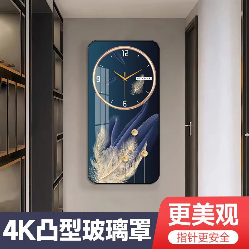 客厅玄关装饰画防尘玻璃罩挂钟竖版设计适用于沙发背景墙等