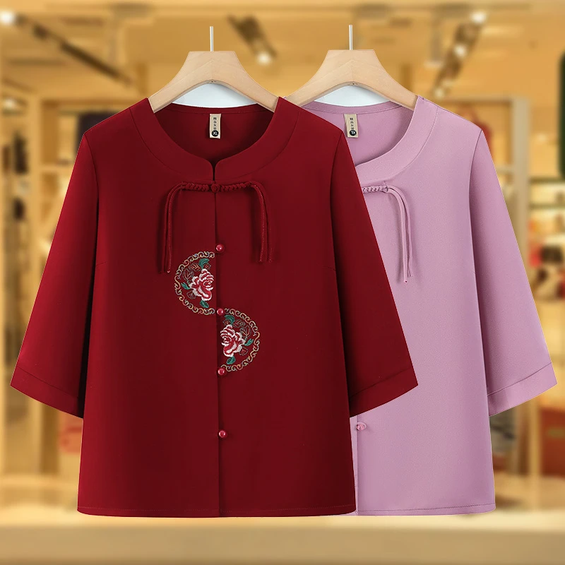 中老年人夏装奶奶衬衫女长袖妈妈婚礼服喜婆婆婚宴装老人衣服喜庆