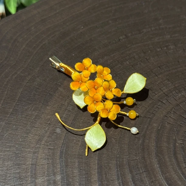 桂花边夹 非遗手工绒花发饰日常百搭头饰边夹