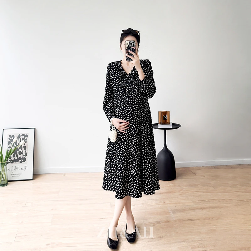 ZH&AH【清冷美神】春季新款时尚气质百搭设计师款孕期碎花连衣裙