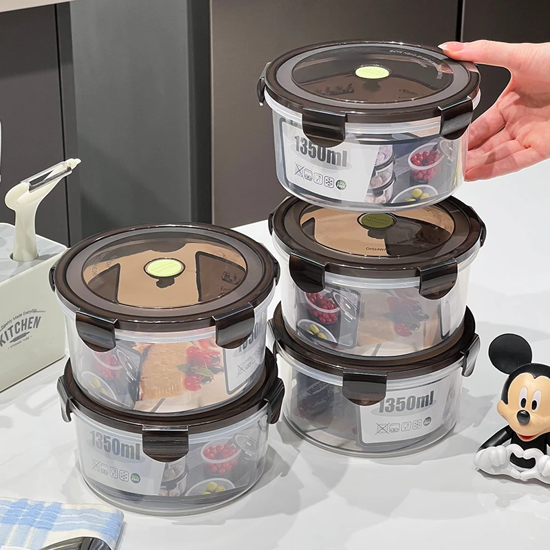 【5个大号】冰箱收纳盒圆形保鲜盒微波专用饭盒厨房收纳神器密封罐