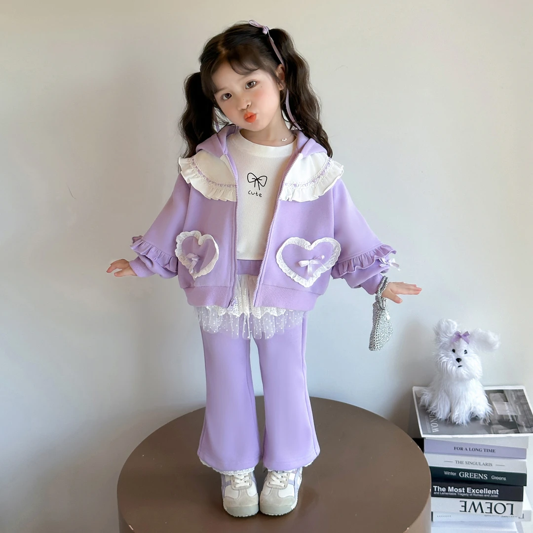 女童秋装套装2025新款儿童韩版爱心洋气时髦女宝宝春秋休闲两件套