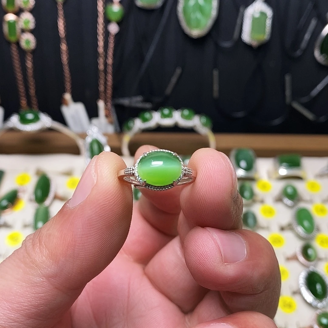 和田玉（碧玉）银S925镶嵌套链