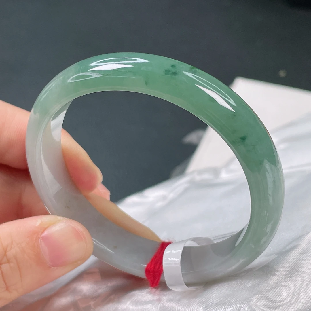 1230缅甸天然翡翠A货56圈冰润飘花贵妃手镯时尚百搭妈妈款玉手镯