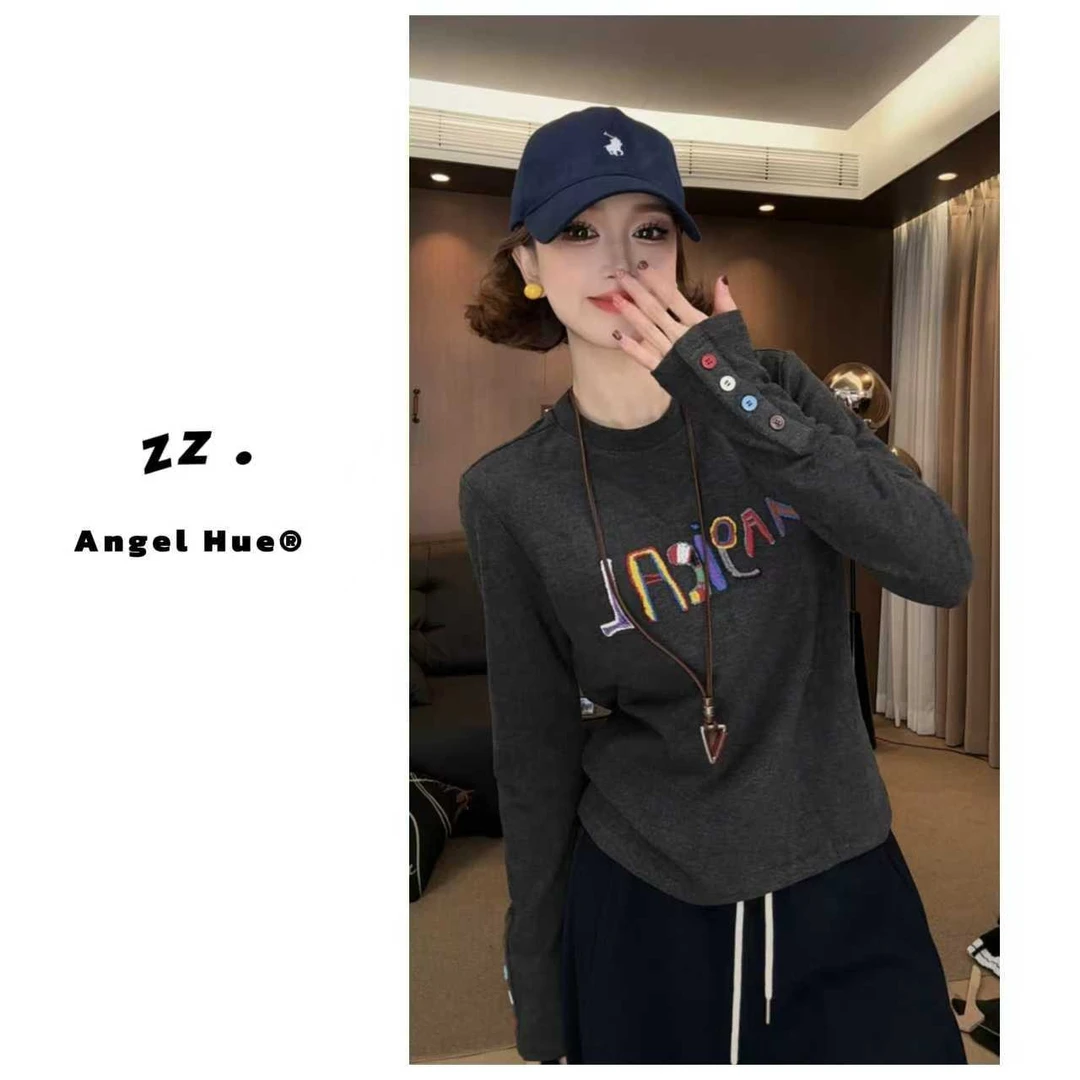 长袖t恤潮流休闲服亲肤打底衫精致舒适洋气流行有范潮流气质减龄