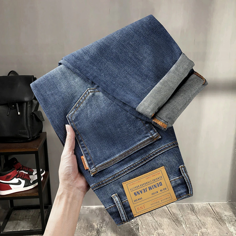 春夏经典蓝色牛仔裤休闲百搭牛仔裤男士时尚休闲修身弹力水洗裤子