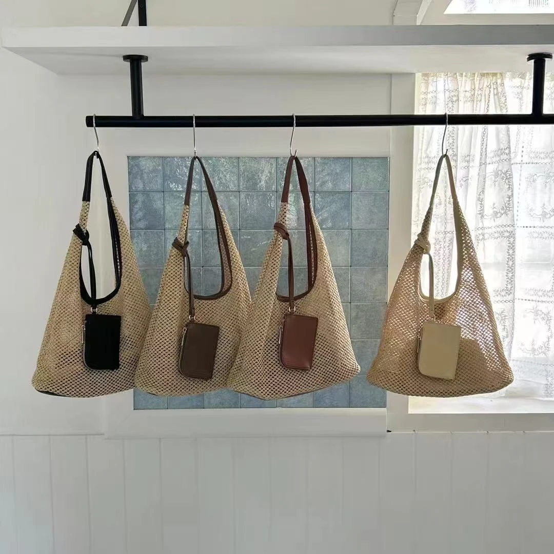 竹笋喵喵 沙滩度假大容量编织托特包女2025韩系复古零钱袋单肩包