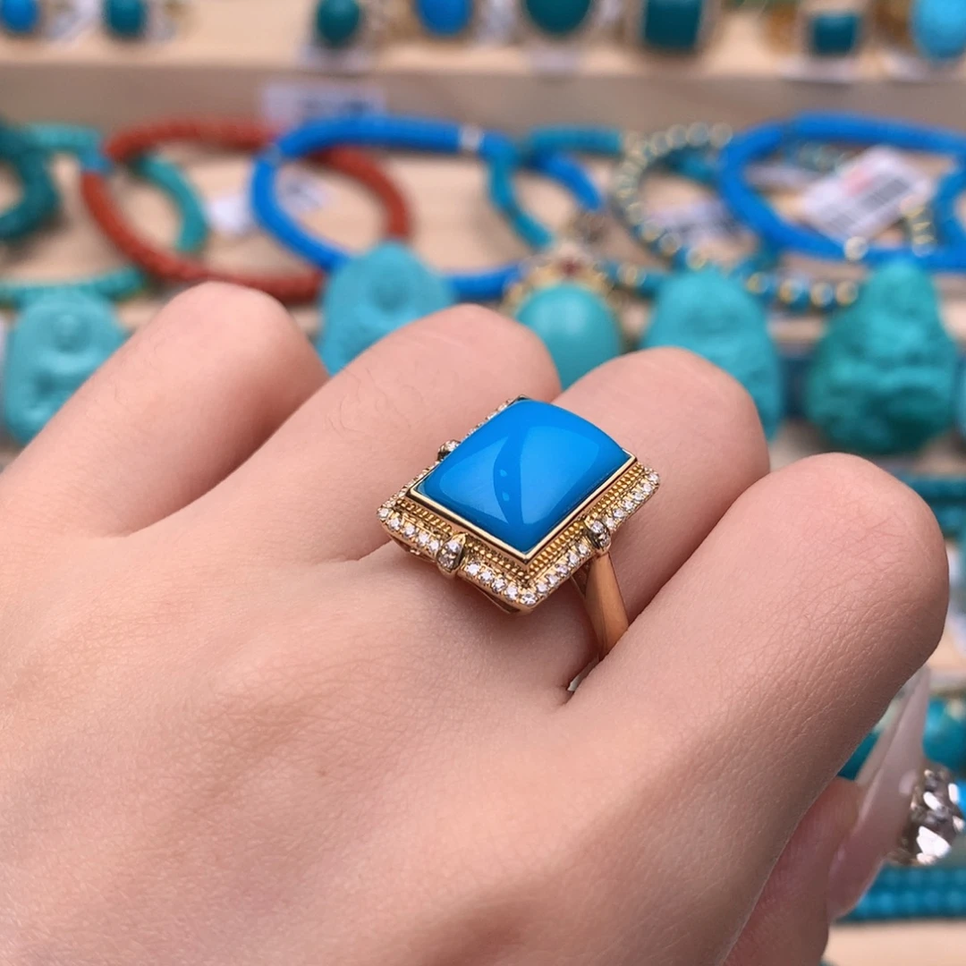 绿松石18K金镶嵌珠宝奇石