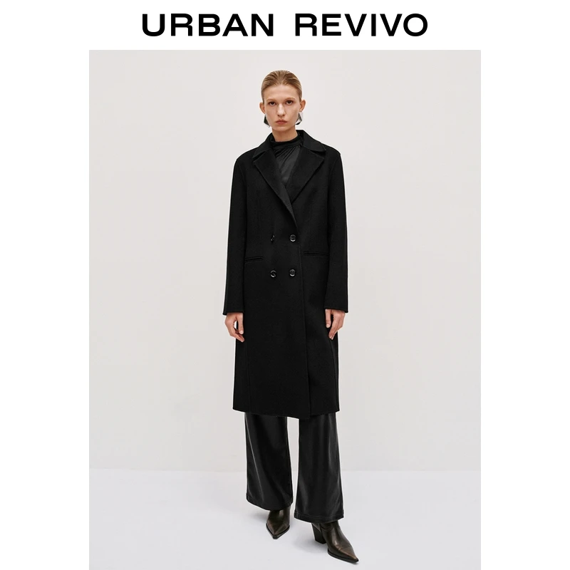UR2025冬季新款女装高智感气质双排扣大衣外套UWG150138