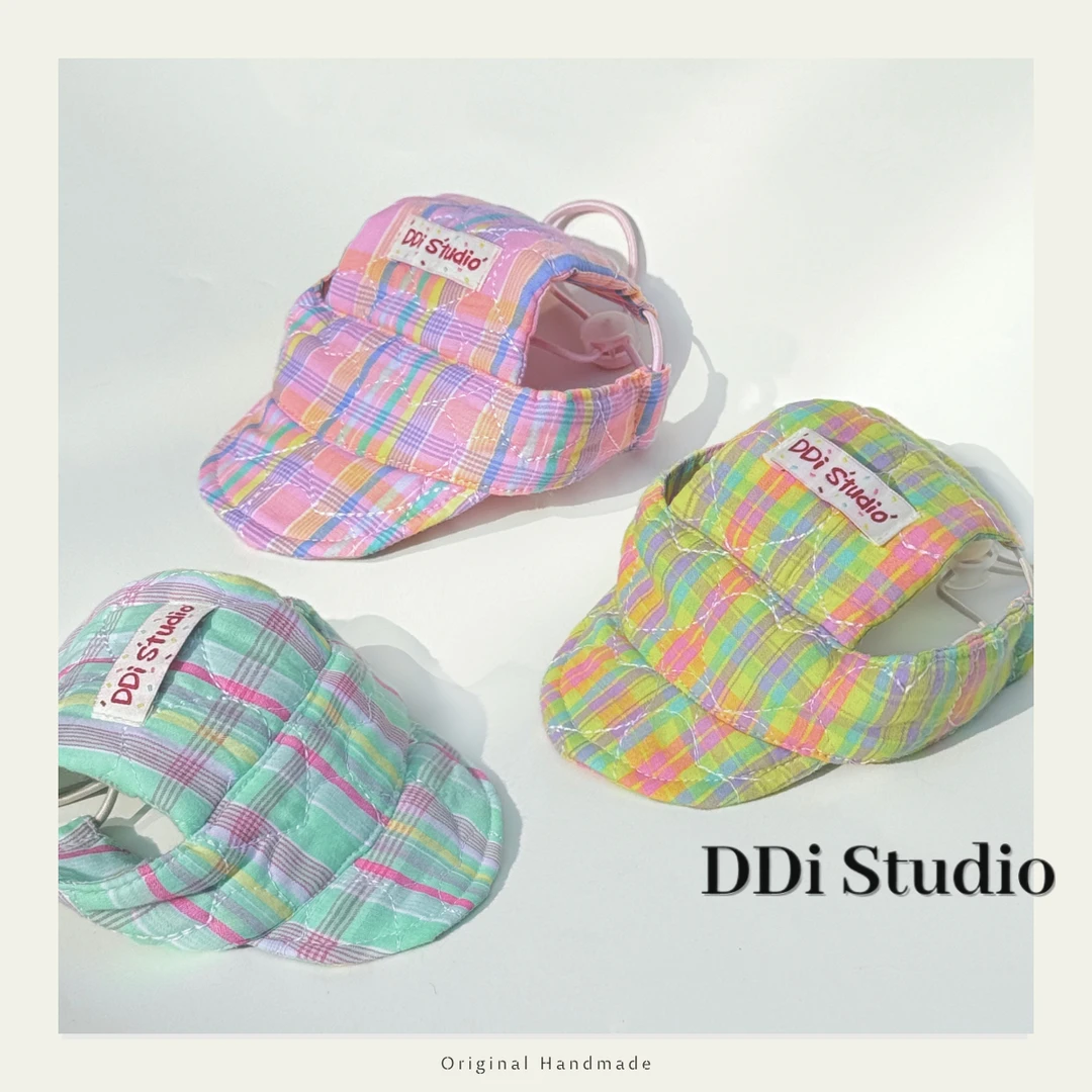 DDi多巴胺彩色绗缝爱心可爱宠物鸭舌帽帽子狗狗猫咪帽子