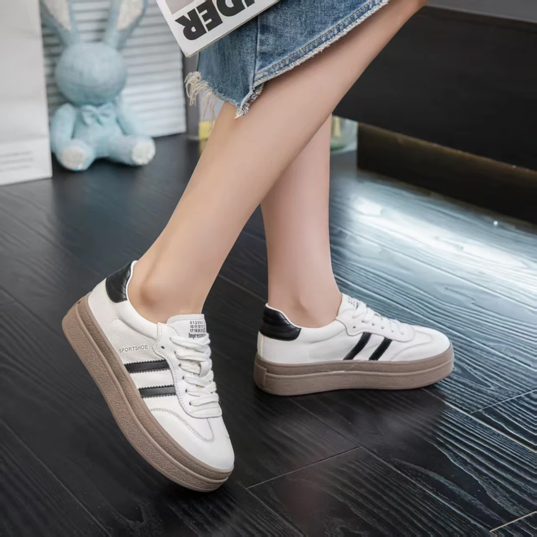 头层牛皮软底小白鞋女复古德迅板鞋休闲真皮百搭厚底韩版时尚