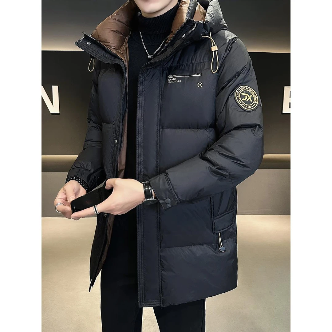 2025冬季新款男士潮流时尚羽绒服男外套潮中长款连帽高端保暖加厚