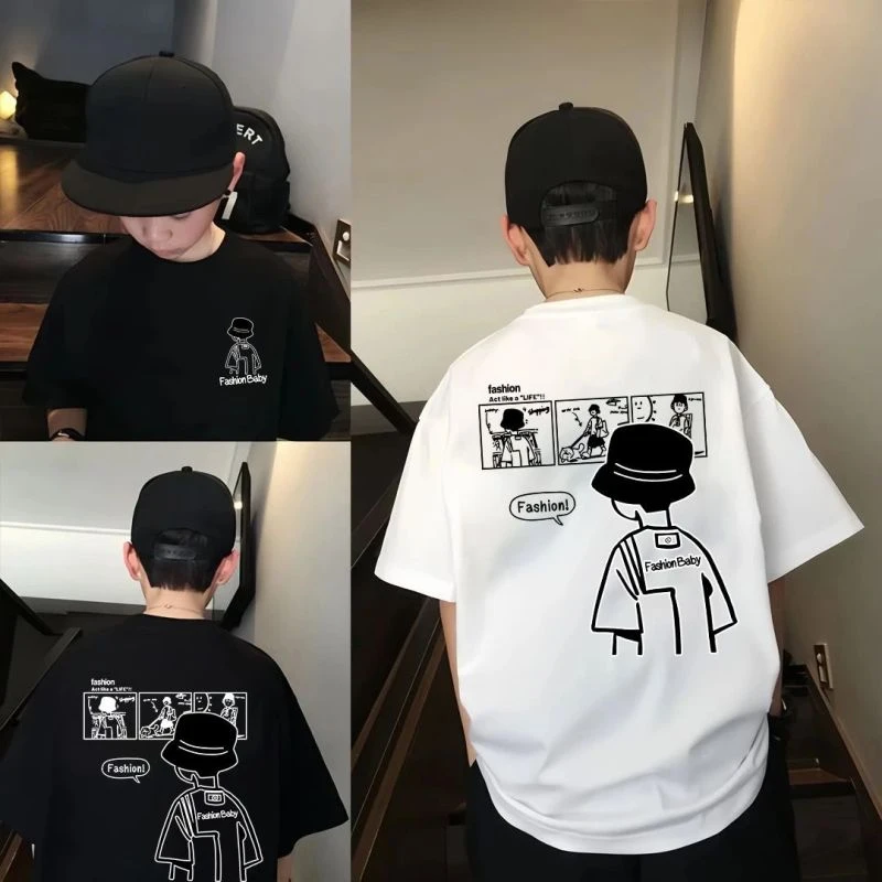 100%纯棉男童短袖T恤儿童洋气韩版中大童夏装童装t恤