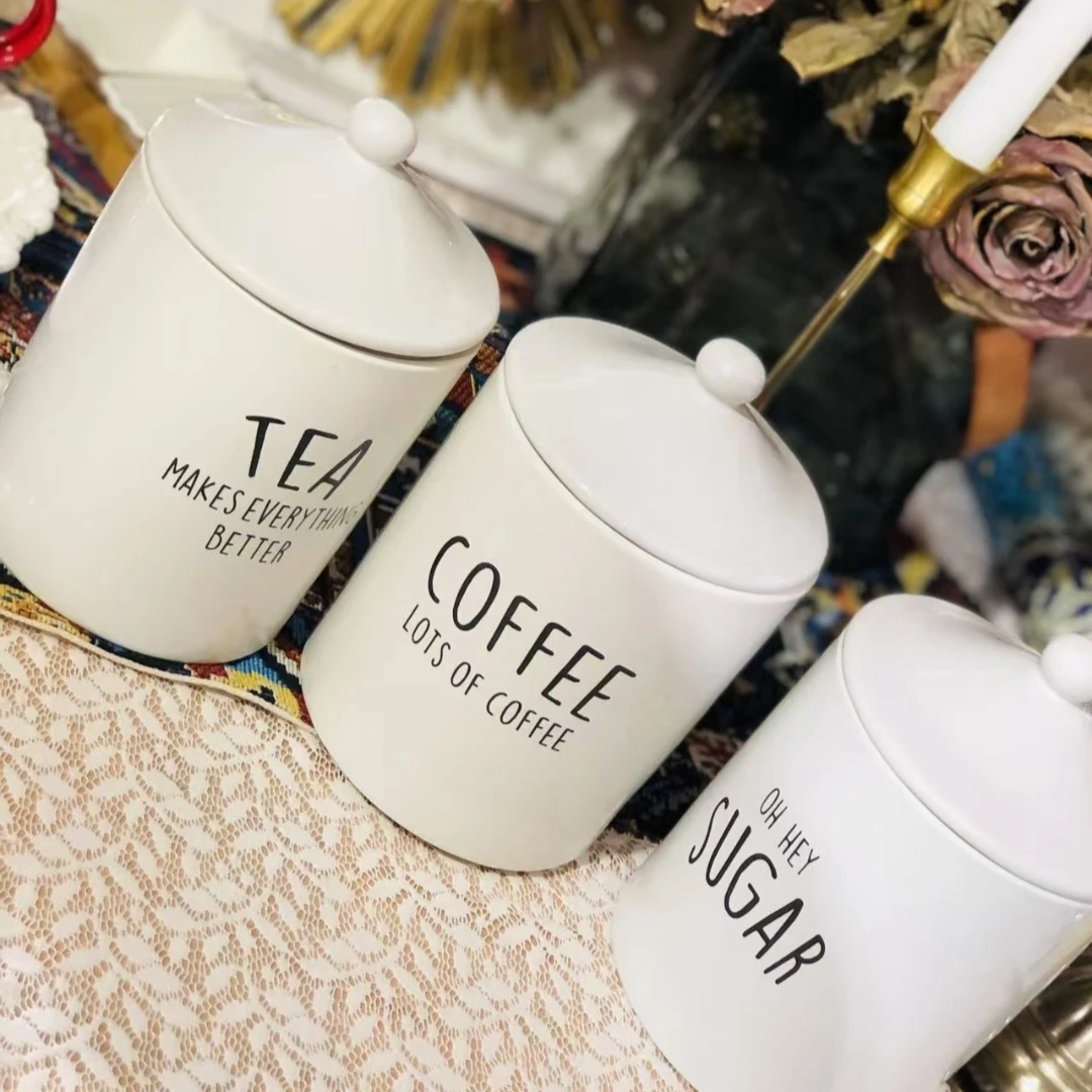 【hasoy新疆包邮】网红陶瓷三件套调料瓶可爱简约大容量个性茶盐罐