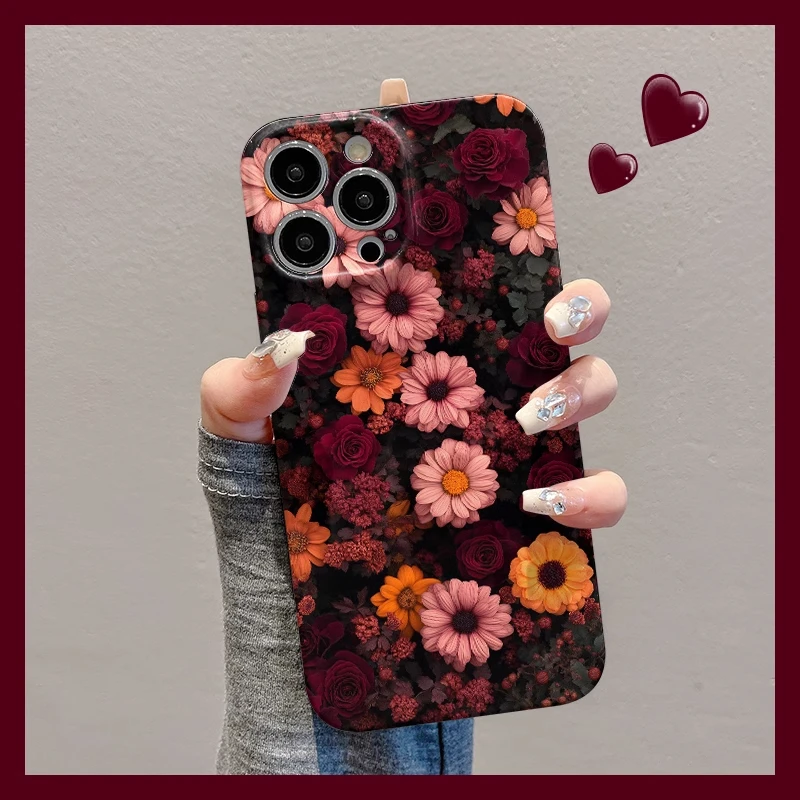 油画玫瑰粉花适用苹果16手机壳华为新款vivo全包小米15oppo菲林壳