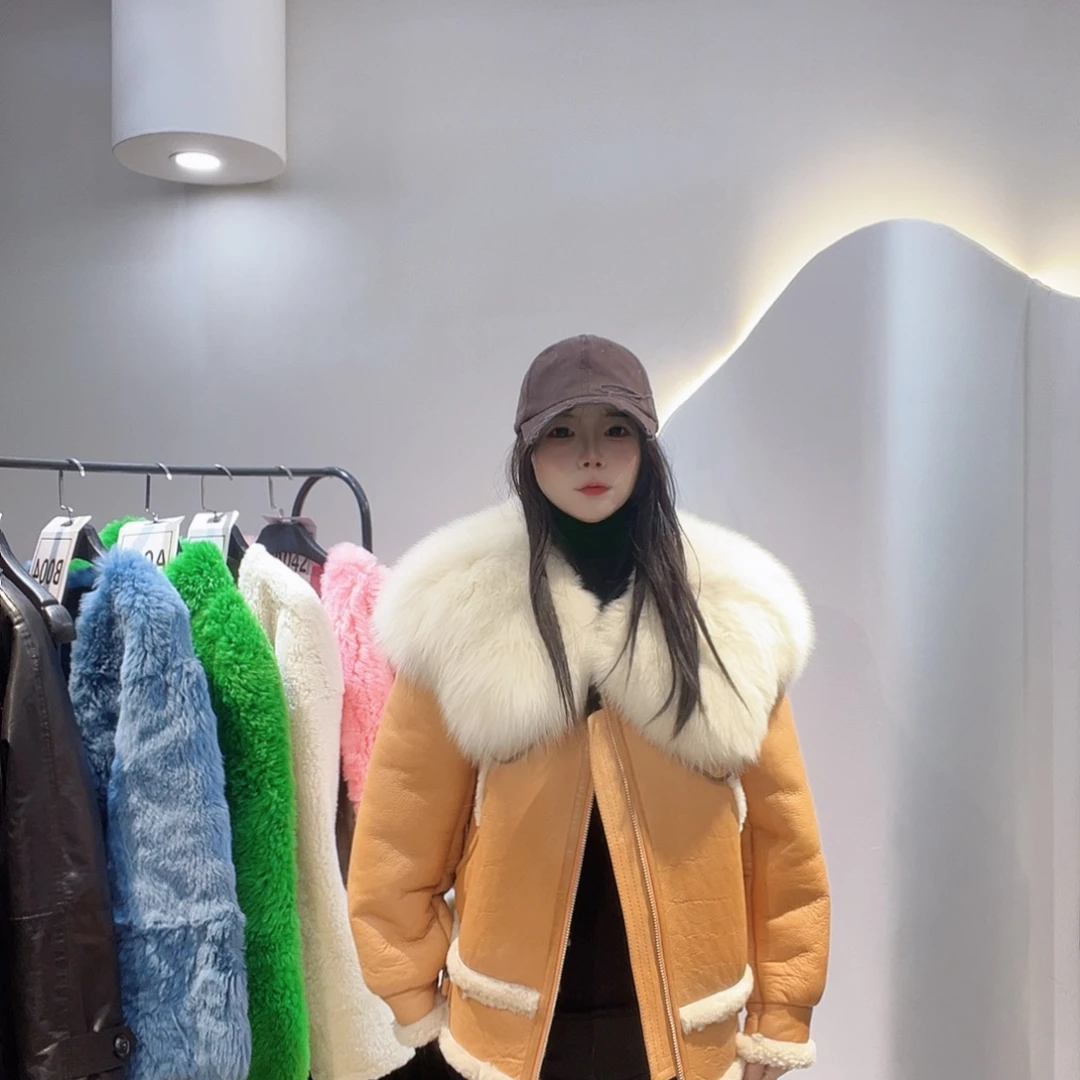 真皮皮毛一体外套238-054黄色