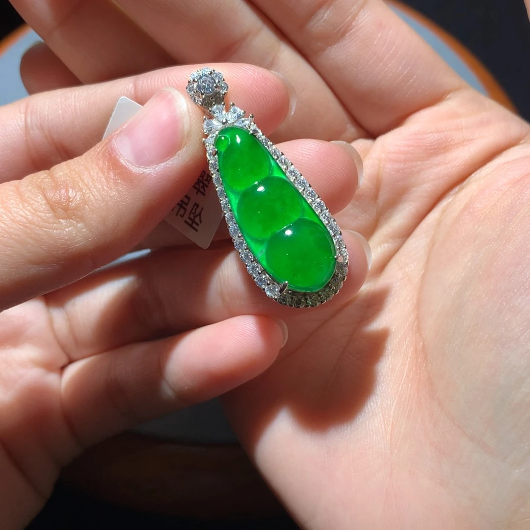 翡翠颈饰银S925镶嵌东****馆天然翡翠