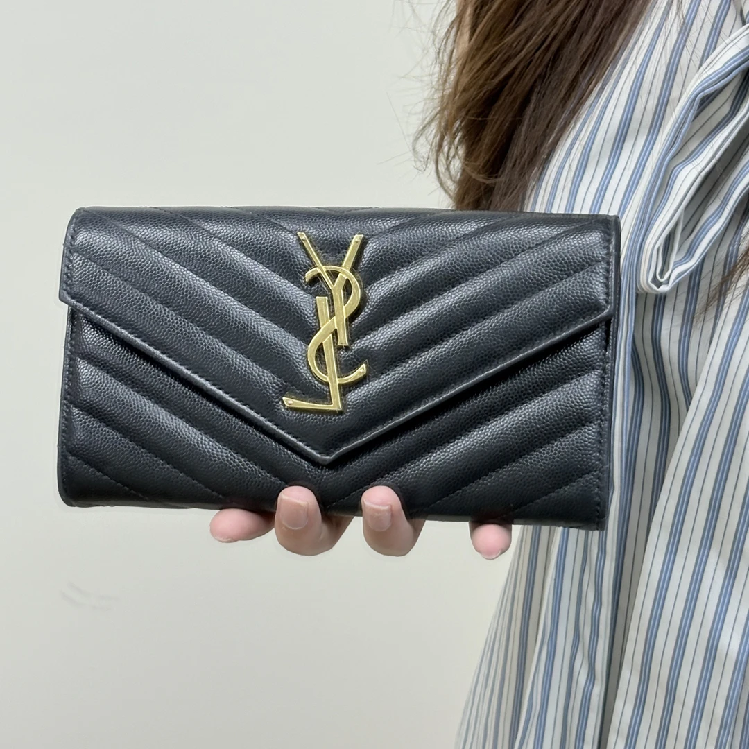 95新 YSL/圣罗兰 黑金信封包
