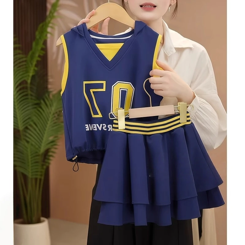 女童运动球服套装裙2025夏季新款连帽无袖背心蛋糕半身裙学院风jk