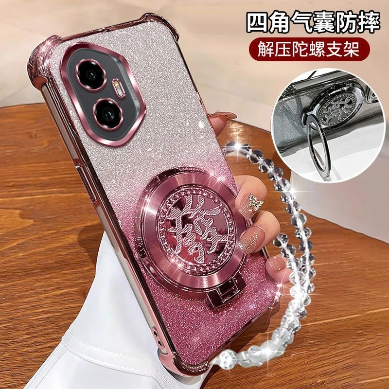 适用荣耀300发财支架手机壳AMM-AN00闪粉软壳轻奢女新款四角防摔