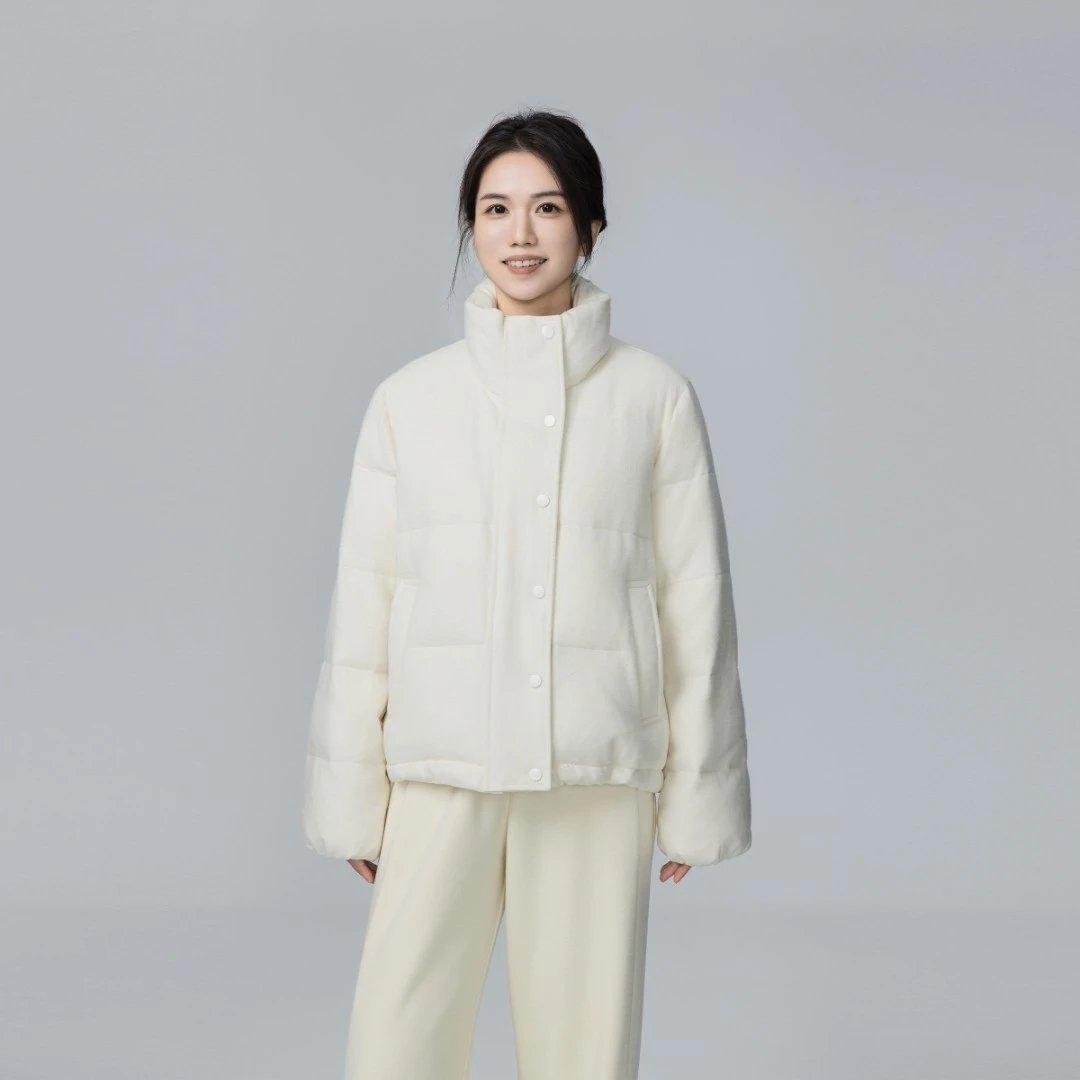 小禾【雪宝】90白鹅绒丝驼绒平纹绗缝立领防风保暖实穿夹克鹅绒服