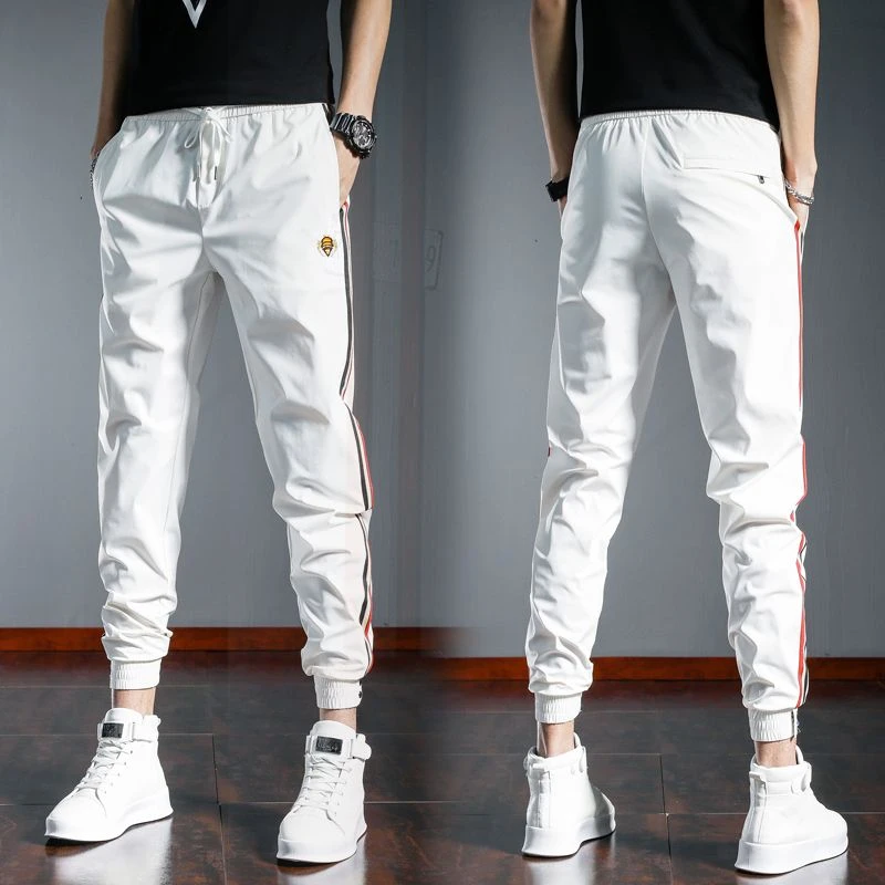 潮牌男裤时尚休闲运动裤休闲长裤男士卫裤薄款白色修身网红束脚裤
