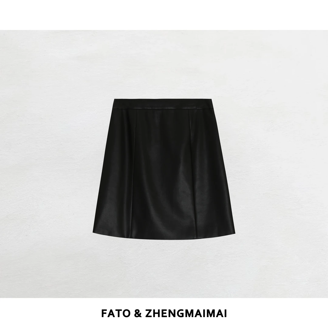 郑买买 质感皮裙 秋冬新款韩系黑色高腰显瘦a字半身裙HH50914Q1
