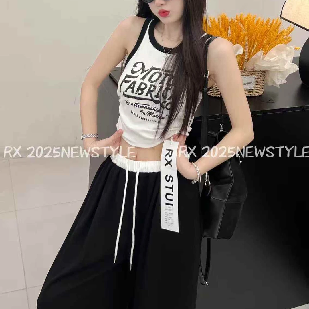 美式复古字母印花短款修身显瘦撞色夏季辣妹背心