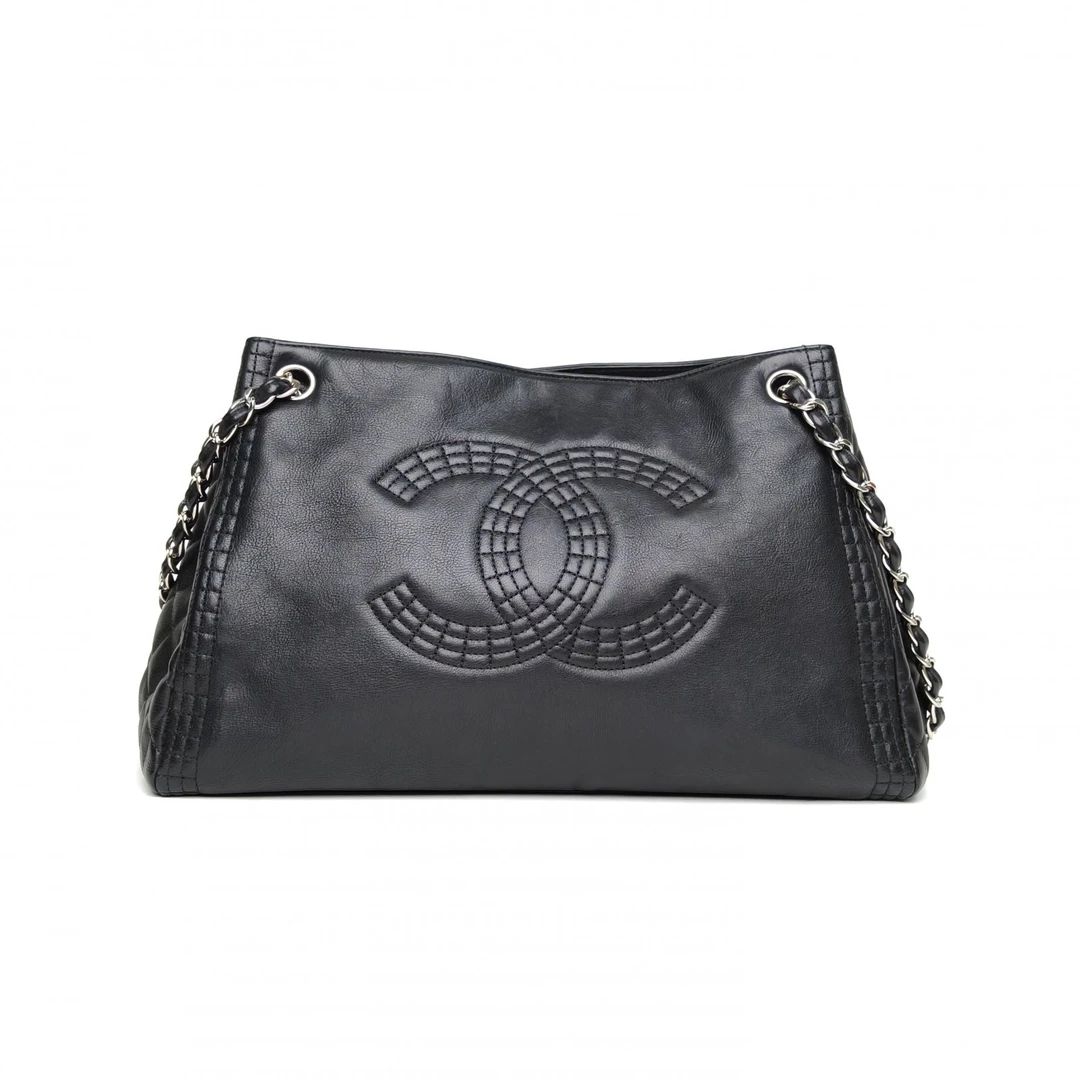 95新 Chanel/香奈儿 【娇】黑色 皮革C 16开 外缝双C托特包 620883