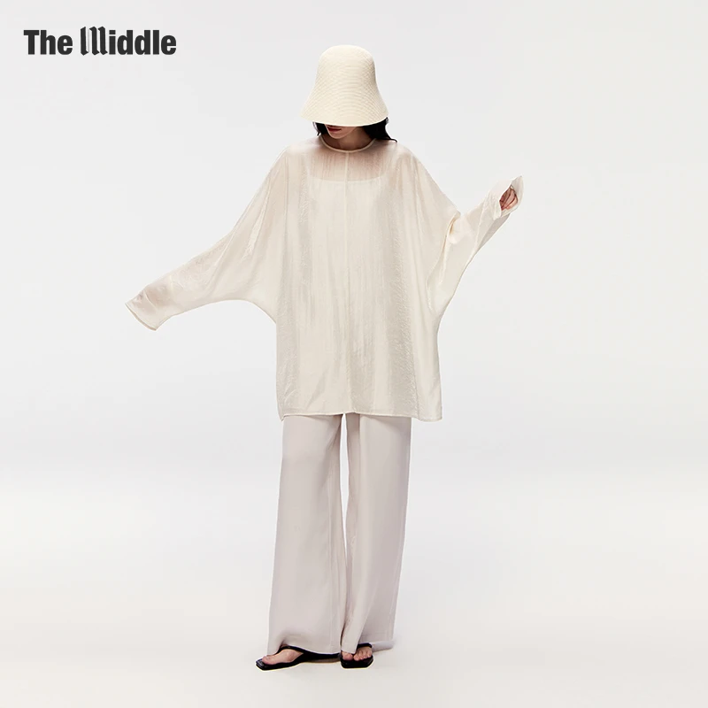 The Middle肌理感衬衫女长袖三件套上衣夏防晒无侧缝长裤