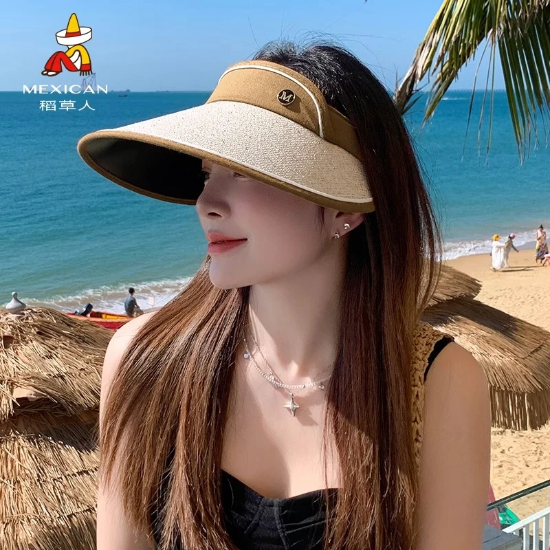 Mexican/稻草人空顶帽子女春夏遮阳帽出游百搭遮脸防晒帽简约透气
