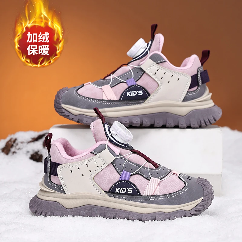 德尔惠女童棉鞋2025秋冬季新款皮面加绒保暖儿童防滑女孩子保暖鞋