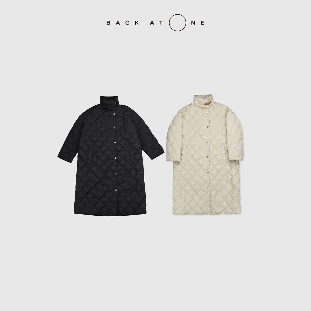 BACKATONE “云朵被子”时尚百搭菱格中长款鹅绒外套 BFF-1EC177C-C