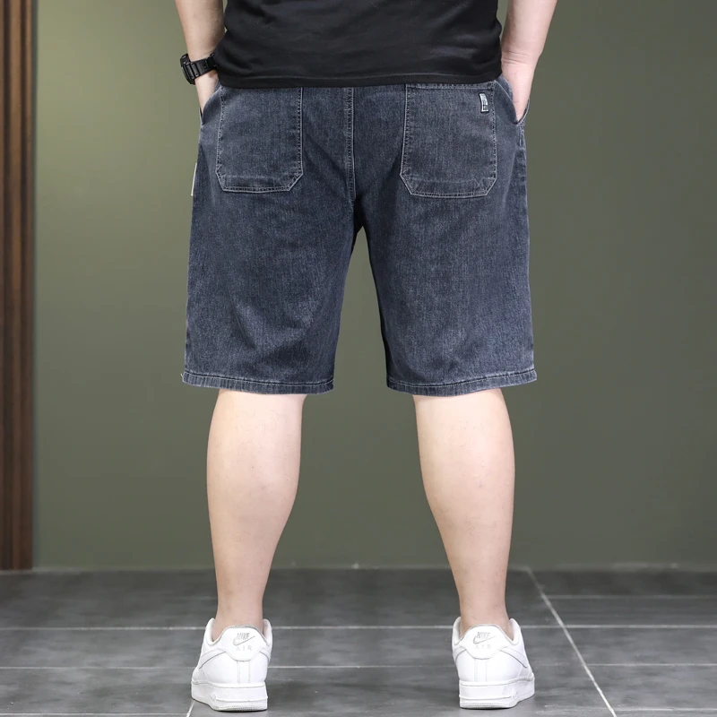 松紧腰牛仔短裤男士夏季薄加肥加大码潮牌宽松阔腿直筒中裤五分裤