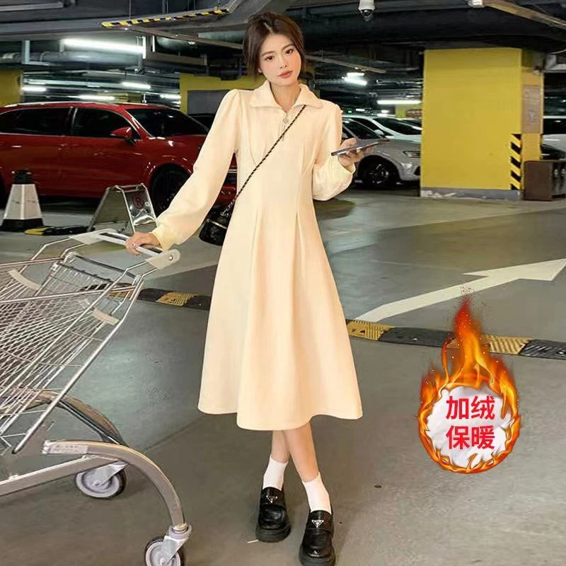 #298官图实价 大码气质收腰显瘦长袖加绒加厚高级感秋冬款连衣裙