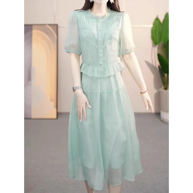 依然气质轻奢假两件洋气连衣裙2025夏季新款修身减龄显瘦中长裙