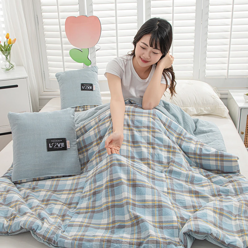 全棉纯棉抱枕被子两用二合一可机洗拆洗办公室午睡毯子午休小被子