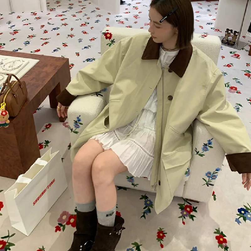 【泡菜原/订单款秋上新】"自由古巴"翻领中长款显瘦风衣夹克外套女