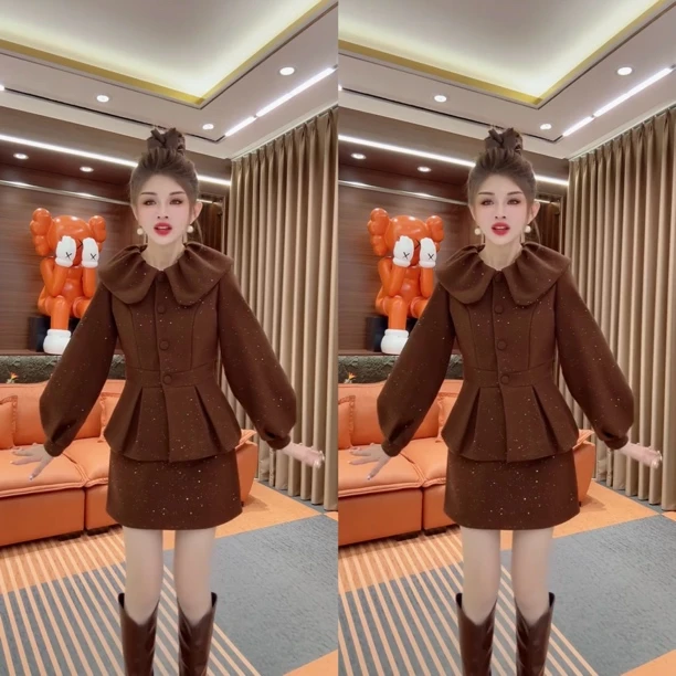 2025高级新款时尚香风气质上衣洋气显瘦百搭套装两件套遮肉冬季款