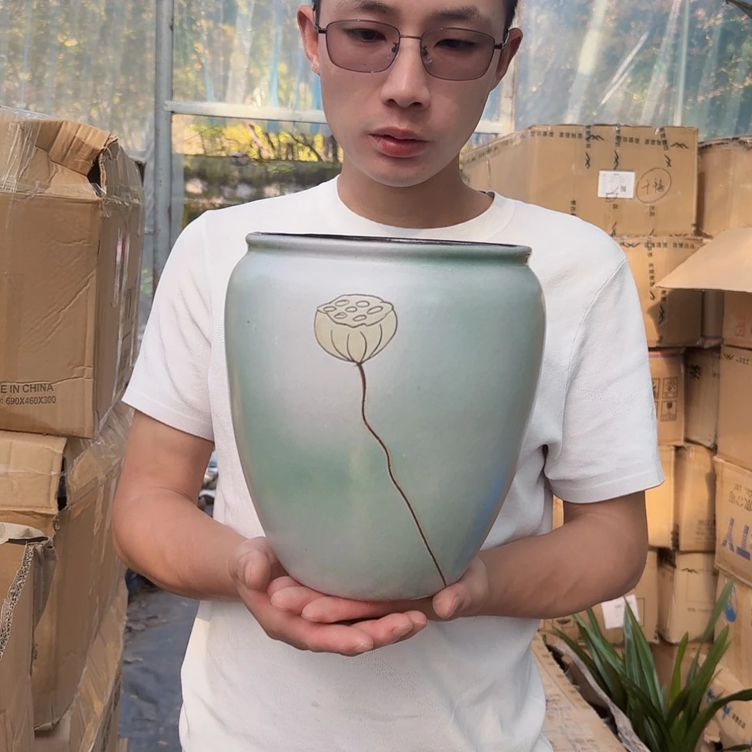 紫砂花盆口18高23（一个莲子青