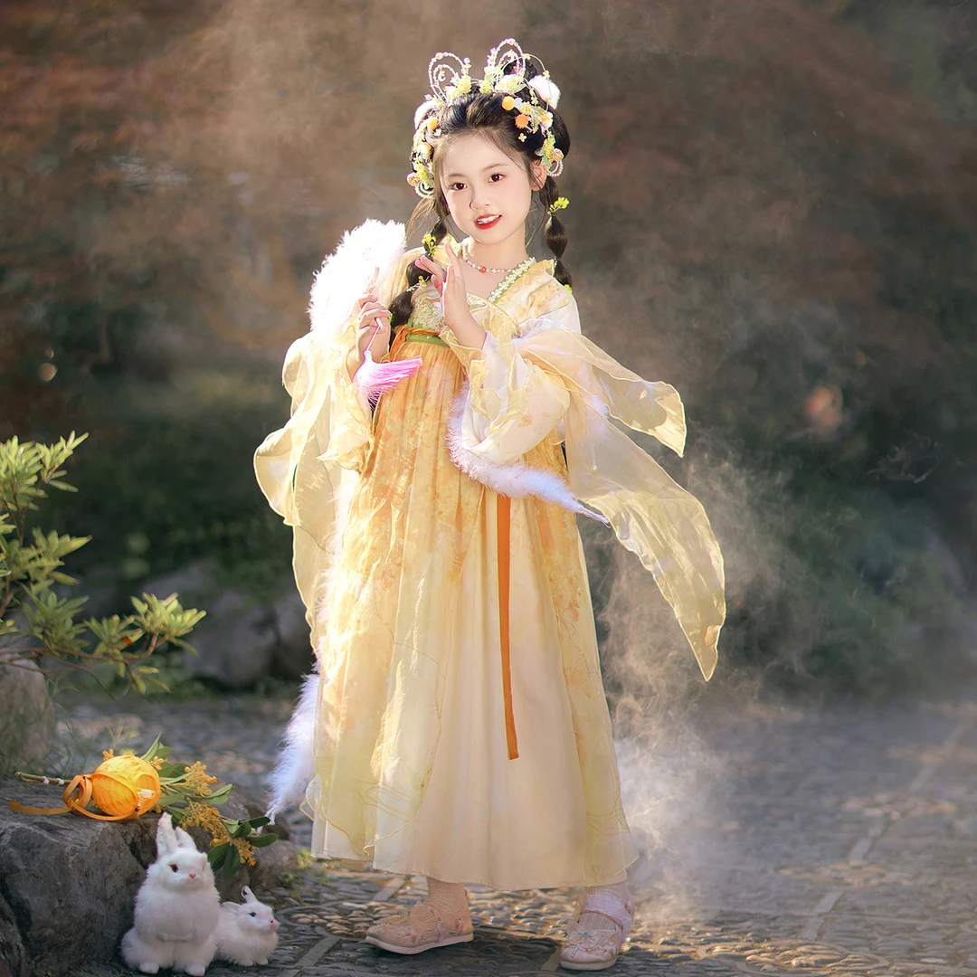 【桂花兔】汉服女童2025秋装中秋桂花兔襦裙女孩古装连衣裙儿童节日