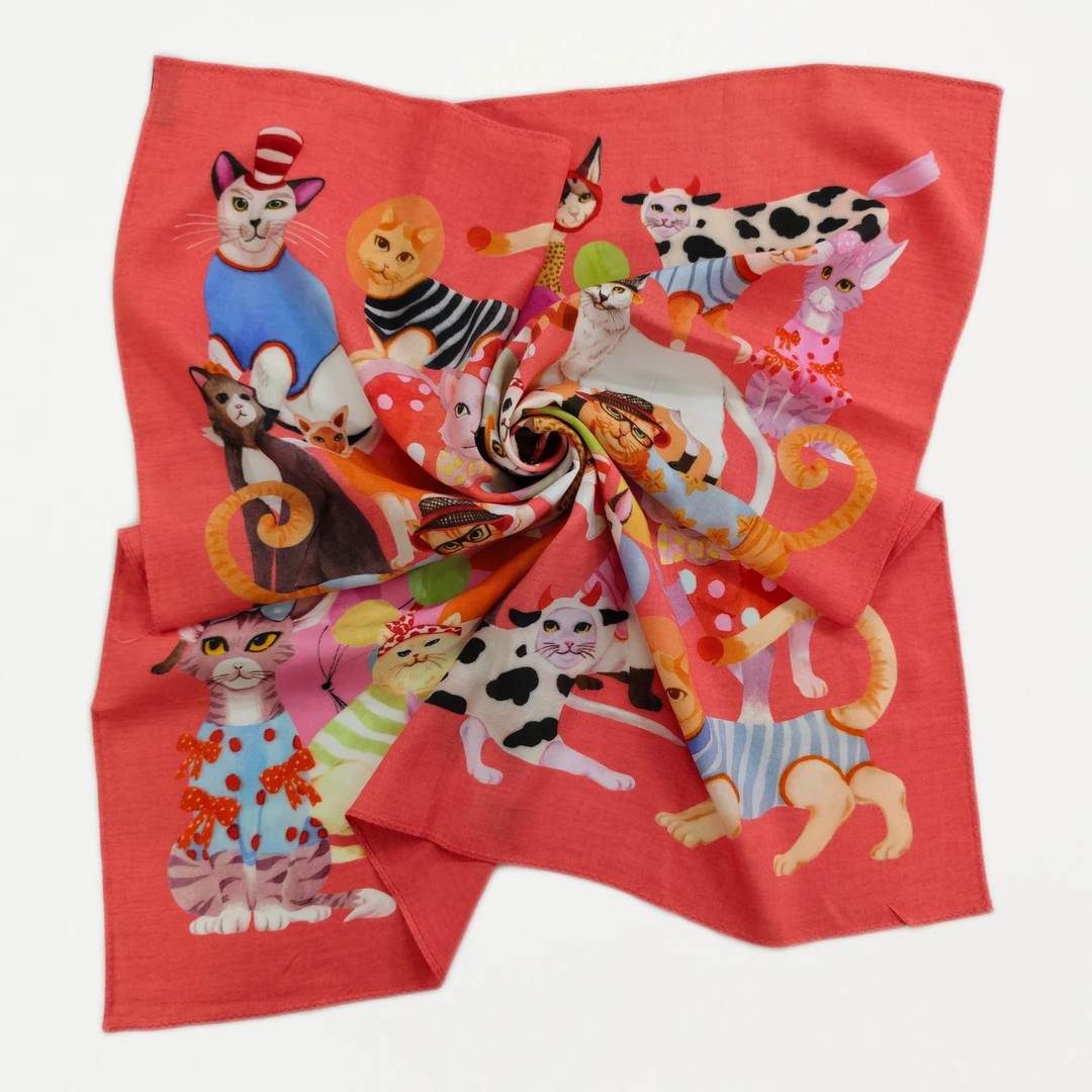 披肩 橙色招财猫猫世界披肩 66cm方