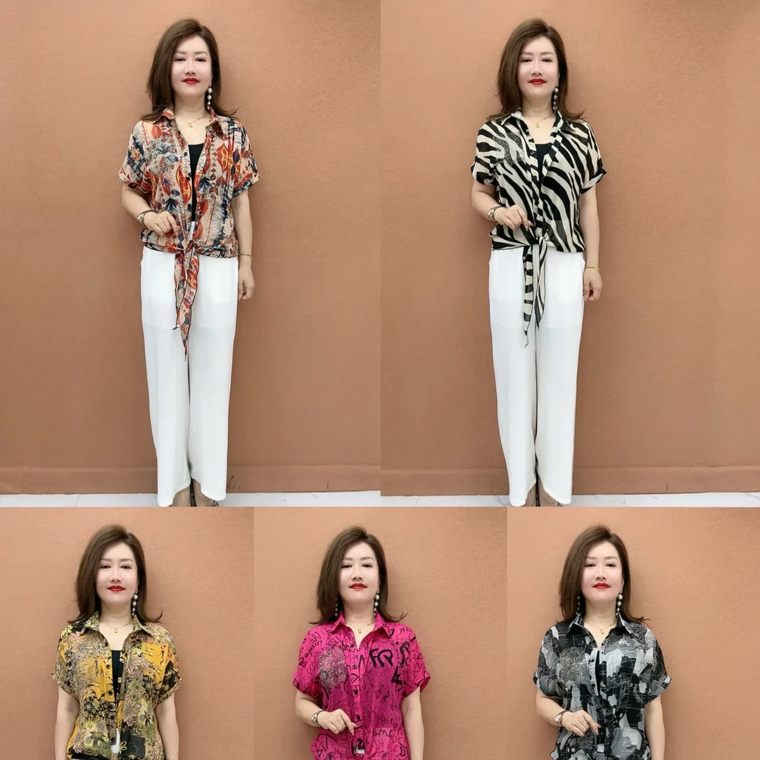 108时尚简约夏季新款短袖宽松百搭气质花衫