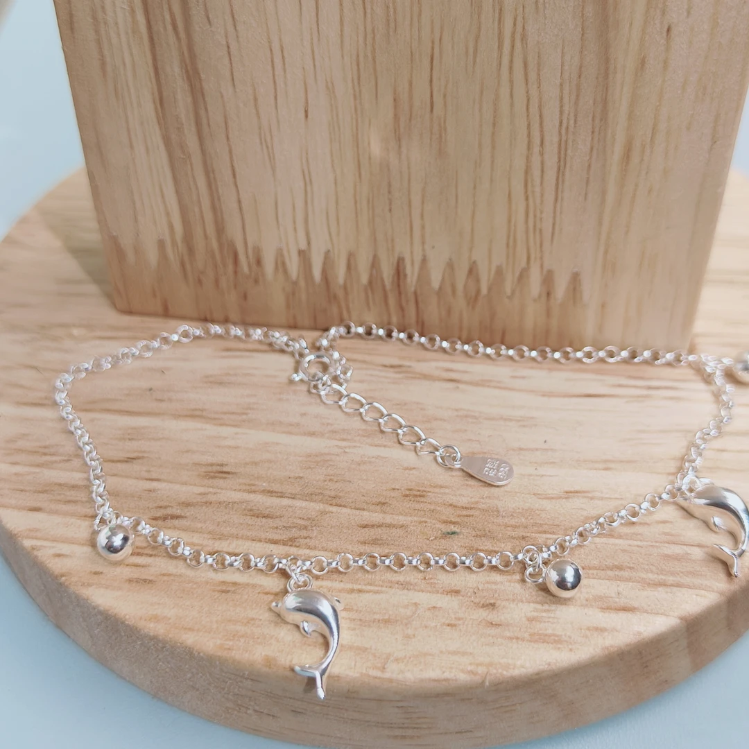 足银脚链 足银990海豚脚链百搭简约经典时尚气质带铃铛女款精美