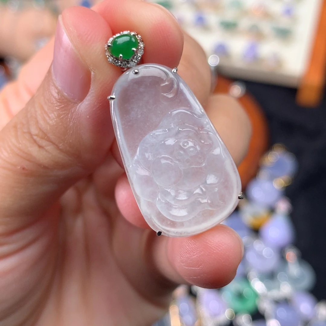 吊坠(不含链)18K金镶嵌翡翠