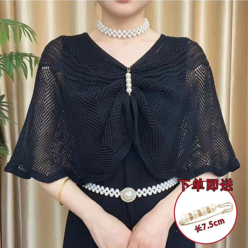 空调房防晒套头坎肩旗袍贵妇针织罩衫夏季披肩围巾外搭配裙子时尚