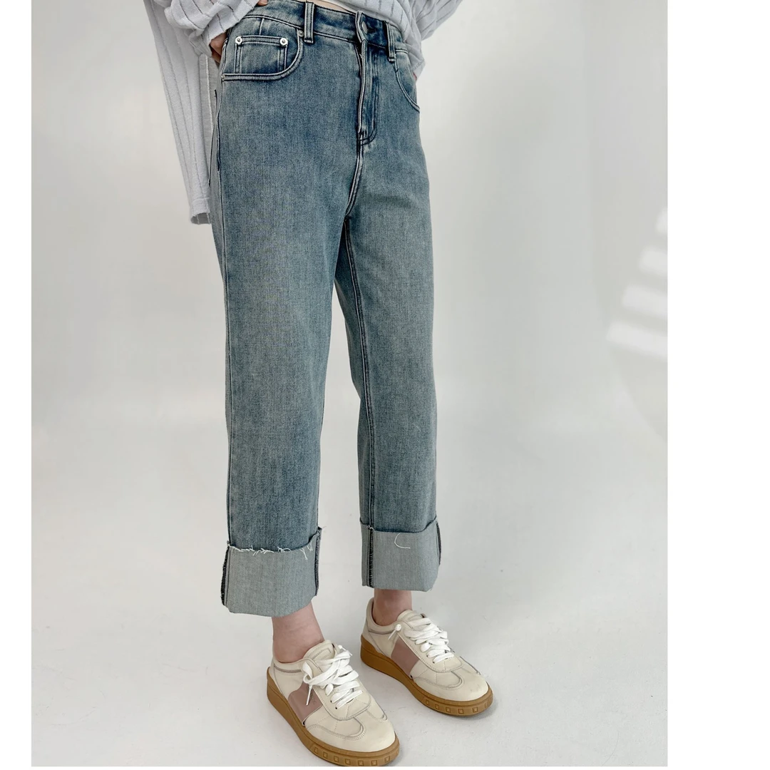 Pada.嘻&keke【神裤本裤】卷边设计 百搭显瘦直筒裤 078 Hi Fortune